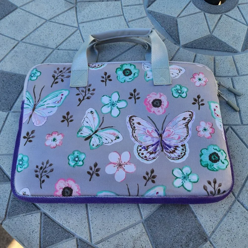 Customized Butterfly Neoprene Laptop Sleeve Tech Pouch Travel Set